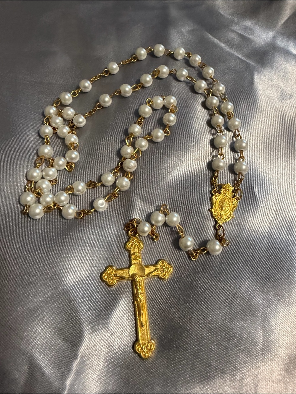 Vintage Rosary White Pearl Color Beads